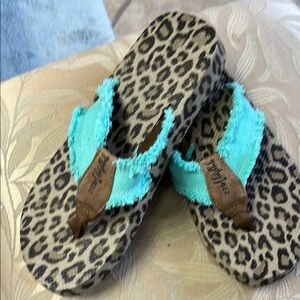 Leopard Print Sandals with Turquoise Straps